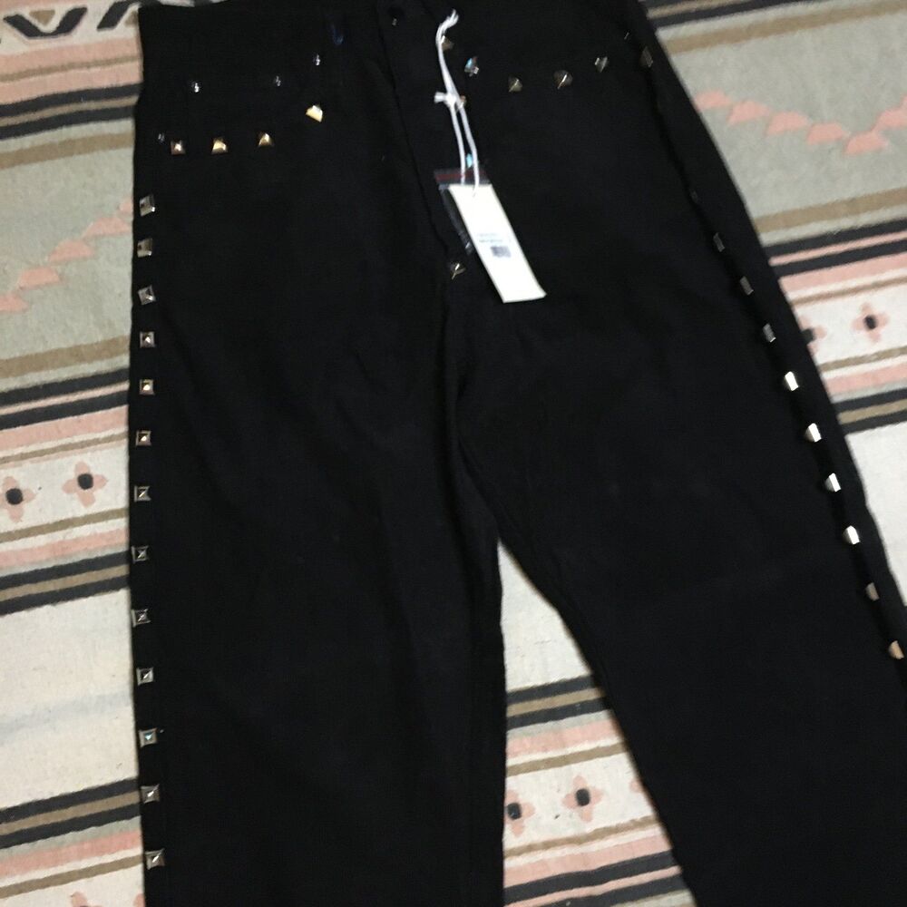 Mnml men’s 28 black corduroy pants silver studs down the side of each pant leg